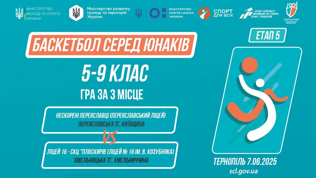 Баскетбол [юнаки] 5-9 класи | Гра за 3 місце | Пліч-о-пліч [ Етап 5 ] 7.06.25